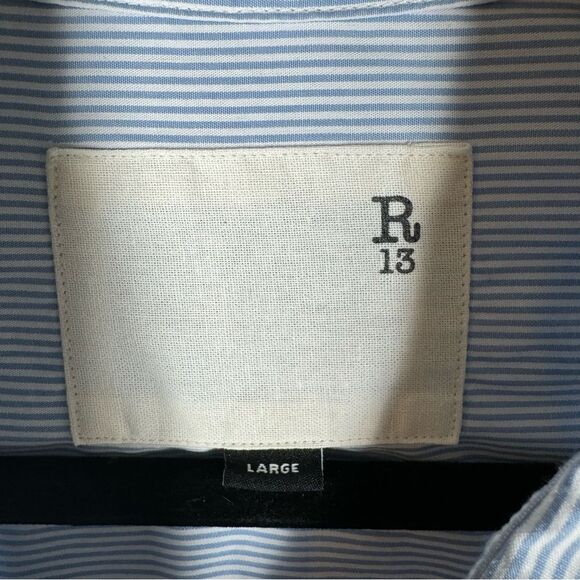 R13 Oversized Drop Neck Oxford Shirt Oversized Button Up Blue Stripe Size Large - Picture 4 of 10